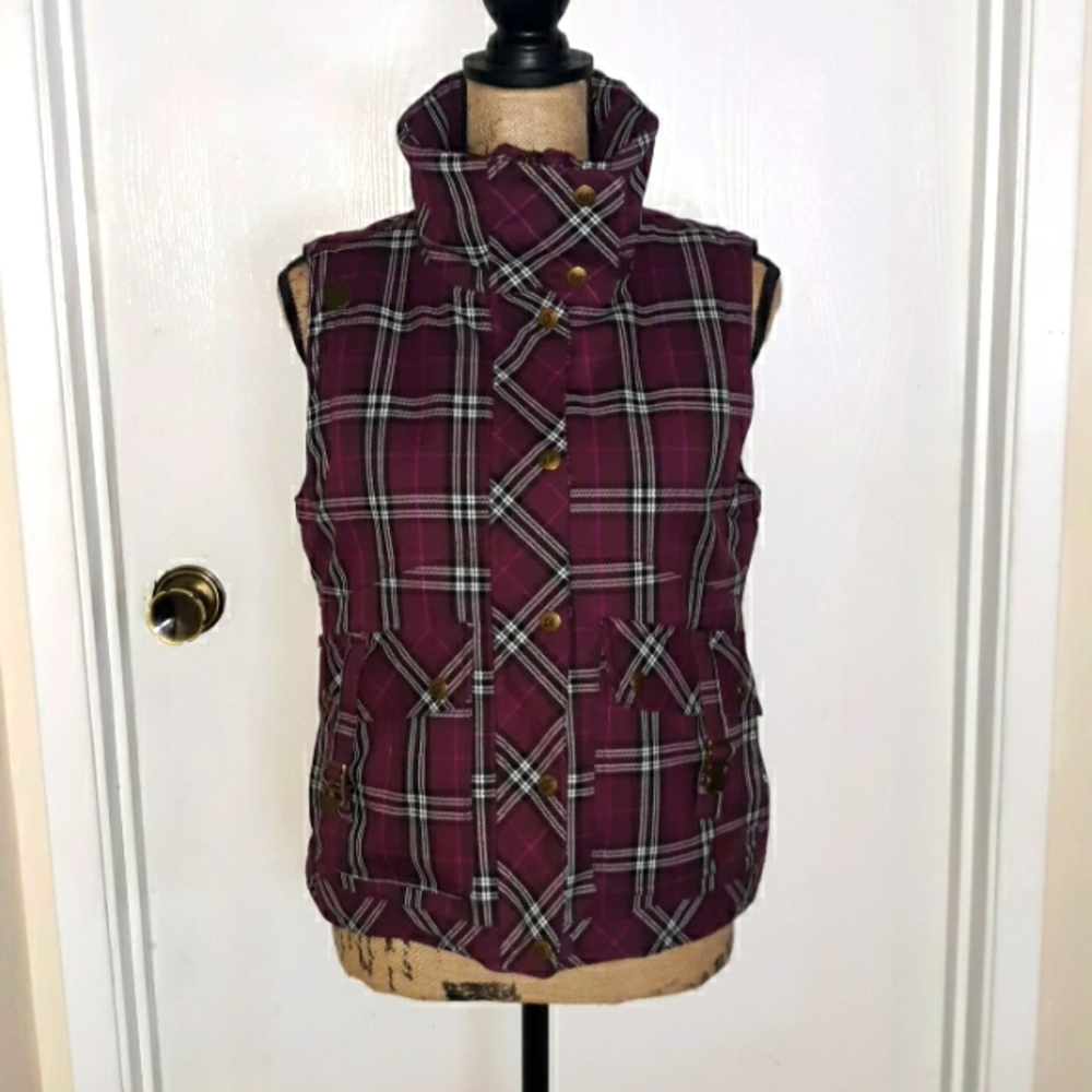 Betty Rides Plaid Puffer Insulated Vest Size M